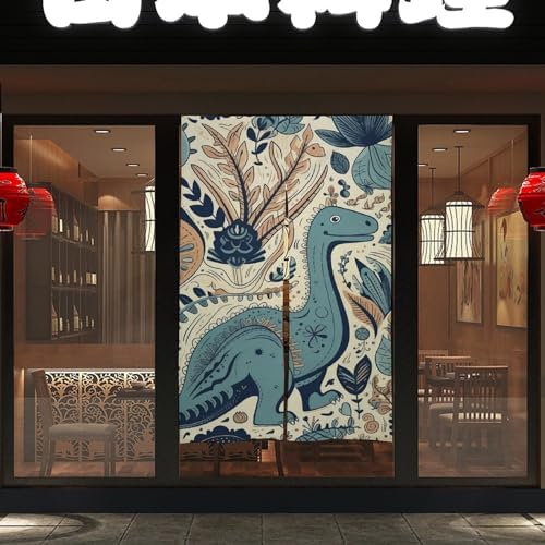 Japanese Noren Dinosaur and Plant Door Curtain 34x57 Inches