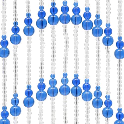 Beaded Curtain for Doorway with Clear Crystal Beads Blue