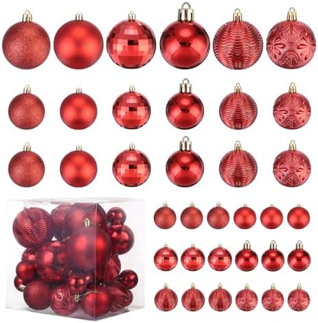 MECCANIXITY 36Pcs Red Christmas Tree Balls Decorations