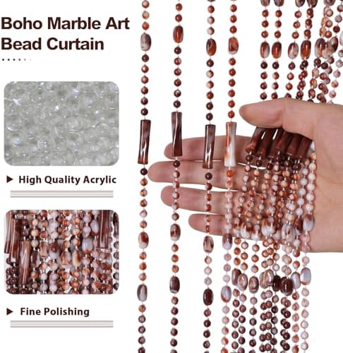 BECHAEO Beaded Curtain for Doorway with Caramel Marble Design