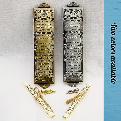 Set of 2 Metal Mezuzahs with Scroll Silver and Brass