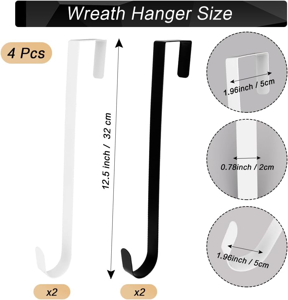 4 Pcs Wreath Hangers for Front Door Metal Garland Hooks