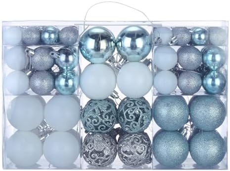 MECCANIXITY 100Pcs Shatterproof Christmas Tree Balls Lake Blue White