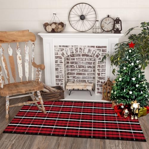 OJIA Christmas Front Door Mat 2X43 Red Buffalo Plaid