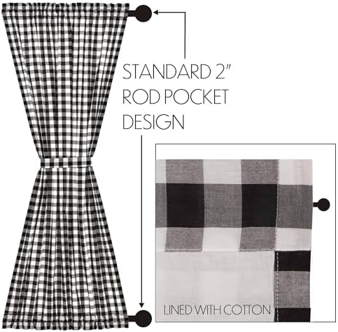 VHC Brands Annie Buffalo Check Curtain 72x40 Black