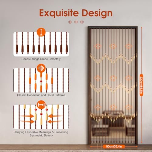Jiabailie Wood Beaded Curtain for Doorway 31 Lines