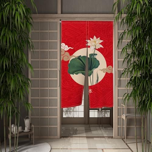 Japanese Style Noren Door Curtain with Lotus Print