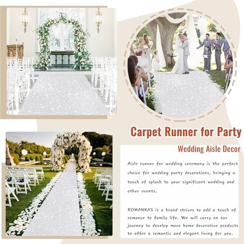 Silver Sequins Aisle Runner Rug 2ftx15ft Bling Wedding Runner