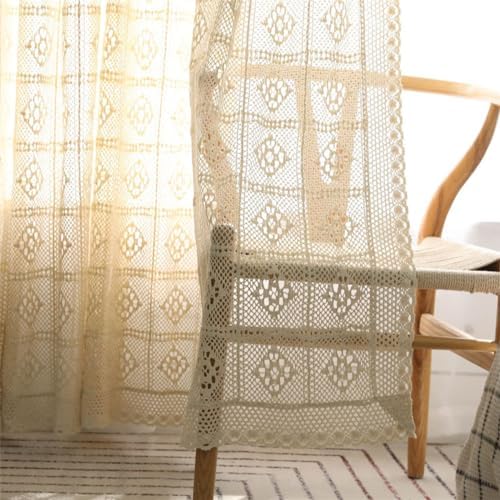 Boho Cotton Crochet Curtain Panel for Living Room