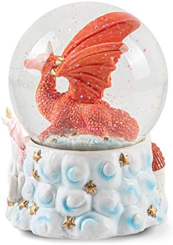 Elanze Designs Red Dragon Unicorn Musical Snow Globe 100MM
