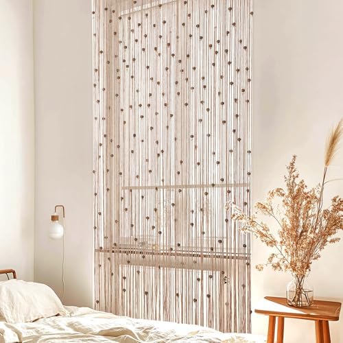 BECHAEO Boho Macrame Beaded Curtain Set of 2