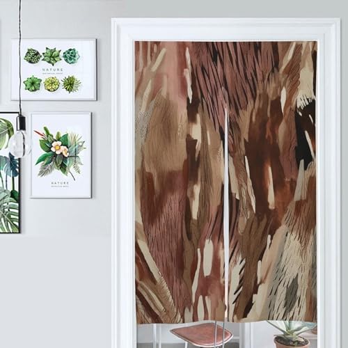 Japanese Noren Brown and White Stripes Door Curtain