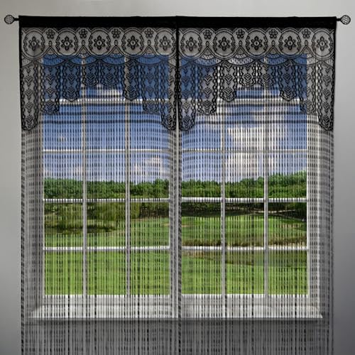 Lace Door String Curtain for Doorways Black 39x79in