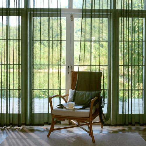 Olive Green Curtains 84 Inches 2 Panels with Back Tab Design