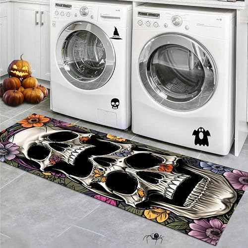 Halloween Skull Runner Rug 26x10ft Butterfly Floral Pattern Carpet