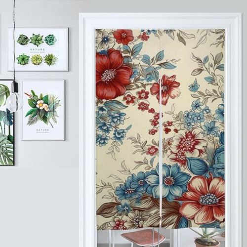 Japanese Noren Floral Pattern Door Curtain 34x57 Inches