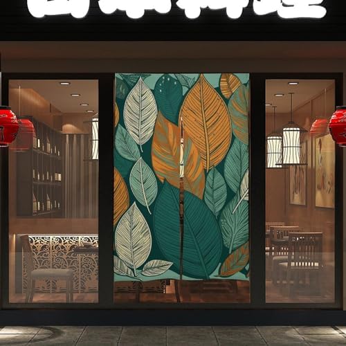 Japanese Noren Leaf Print Door Curtain 34x57 Inches