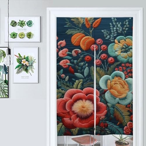 Japanese Noren Flowers Berries Door Curtain 34x57 Partition