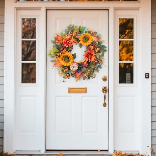 24 Inch Fall Wreath with Pumpkins and Berries