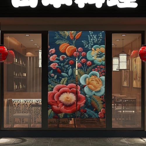 Japanese Noren Flowers Berries Door Curtain 34x57 Partition