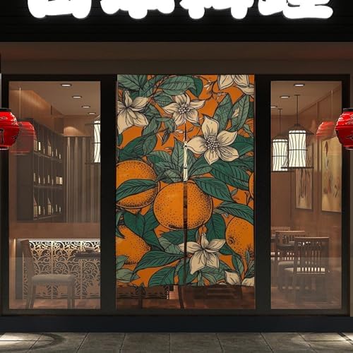 Japanese Noren Orange Pattern Door Curtain 34x57 Inch