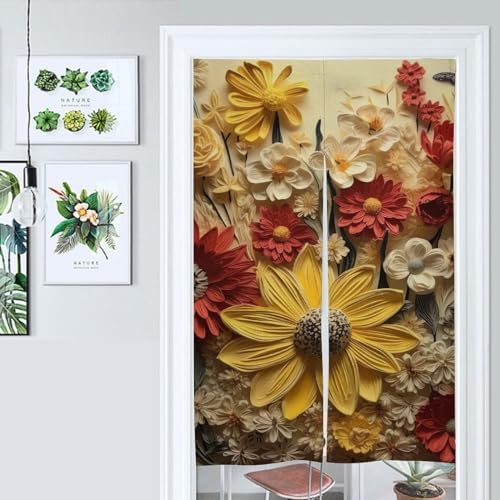 Japanese Noren Door Curtain with Flower Design 34x57 Inches