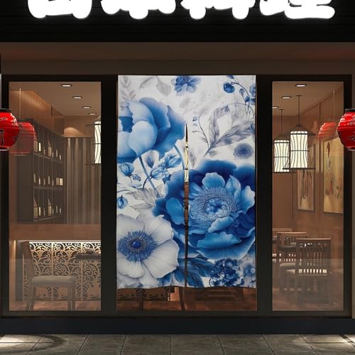 Japanese Noren Door Curtain with Flower Pattern Design 34x57 Inches