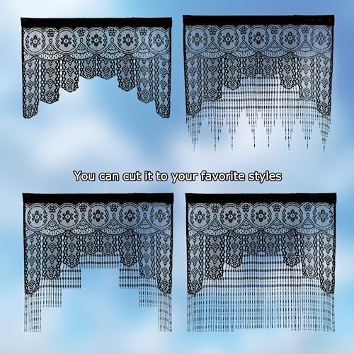 Lace Door String Curtain for Doorways Black 39x79in