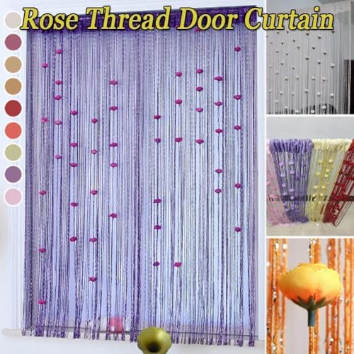 Rose Thread Door Curtain with Blue Tassels