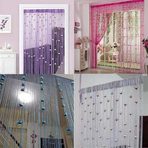 Blue Decorative Curtains with Tassel Fringe and Roses