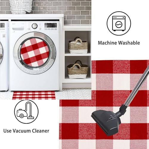 USTIDE Buffalo Check Plaid Doormat Red White 2x3
