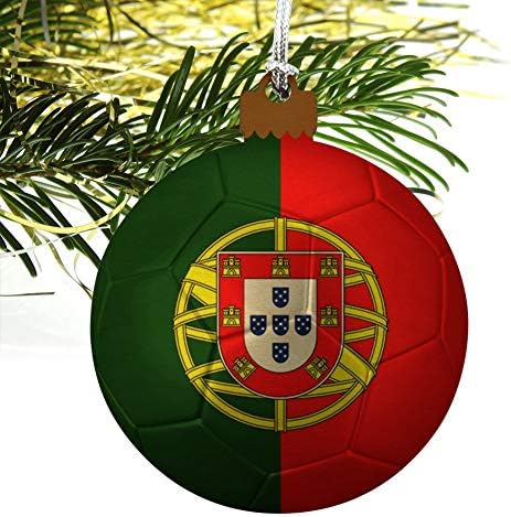 Portugal Flag Soccer Ball Wood Christmas Ornament