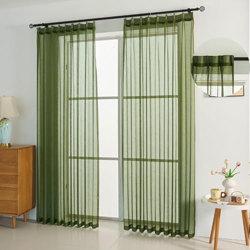 Olive Green Curtains 84 Inches 2 Panels with Back Tab Design