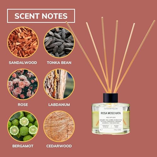 Outdoor Fellow Musk Rose Reed Diffuser Set - Bergamot Rose Sandalwood Scented