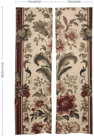 Japanese Noren Door Curtain with Red Stripes and Flowers