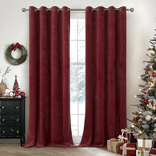 YoungsTex Burgundy Velvet Curtains 2 Panels 52x84 Inch