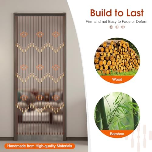 Jiabailie Wood Beaded Curtain for Doorway 31 Lines