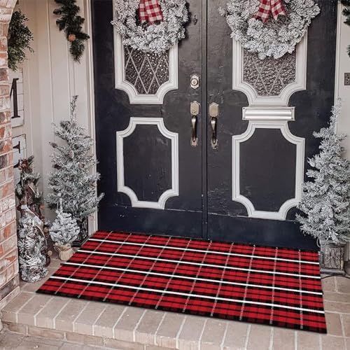 OJIA Christmas Front Door Mat 2X43 Red Buffalo Plaid