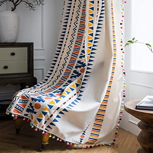 VOGOL Cotton Linen Pom Pom Curtains 59x79 Inches