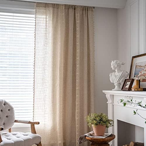 AMZALI Boho Curtains with Tassel Handmade Semi Blackout Drapes