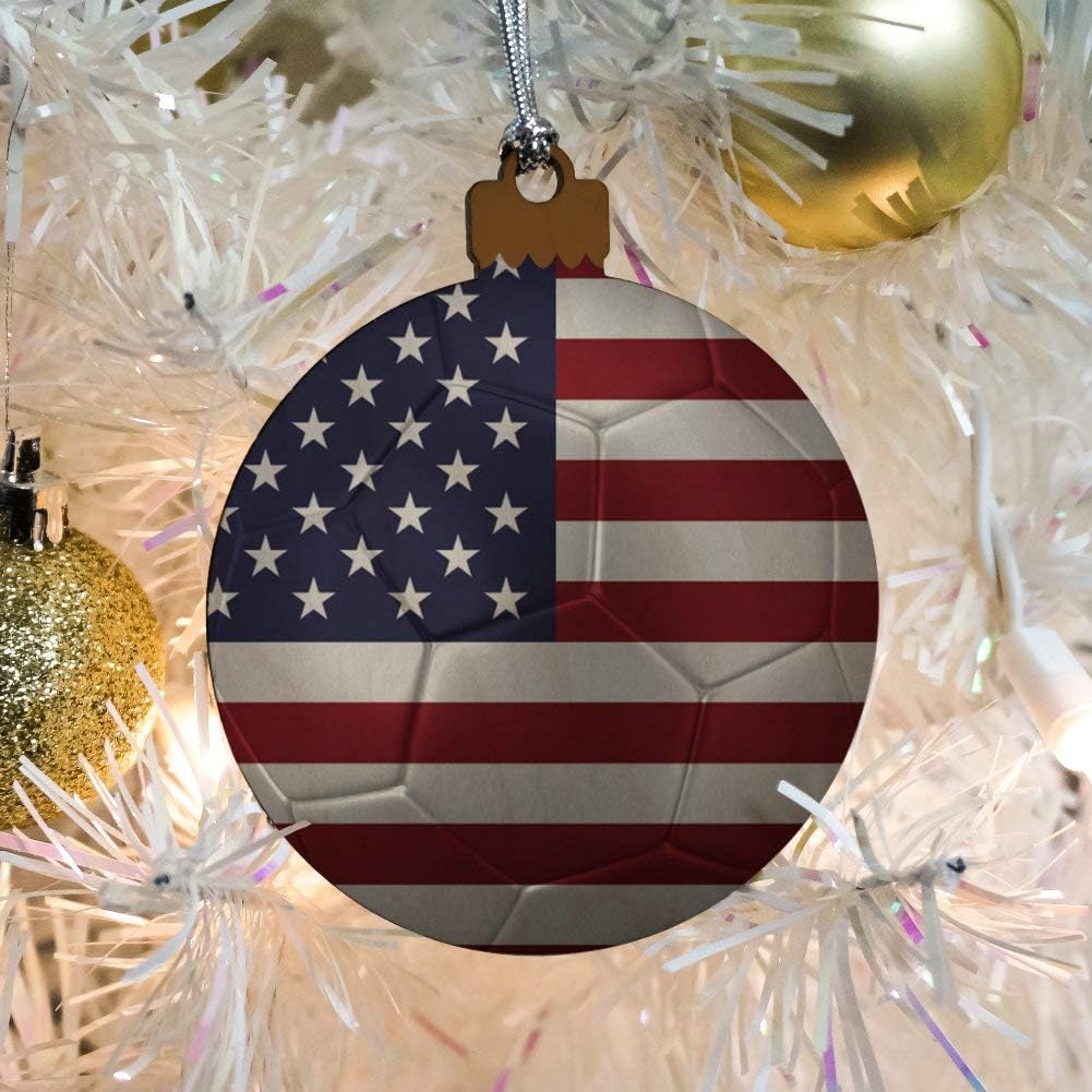 USA Flag Soccer Ball Wood Christmas Ornament