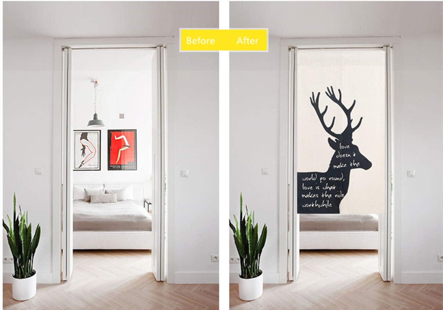 Cotton Linen Doorway Curtain with Antler Pattern 29x35 Inch