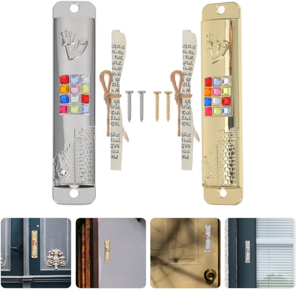 HOLIDYOYO 2 Set Metal Retro Mezuzah Scrolls Door Decor
