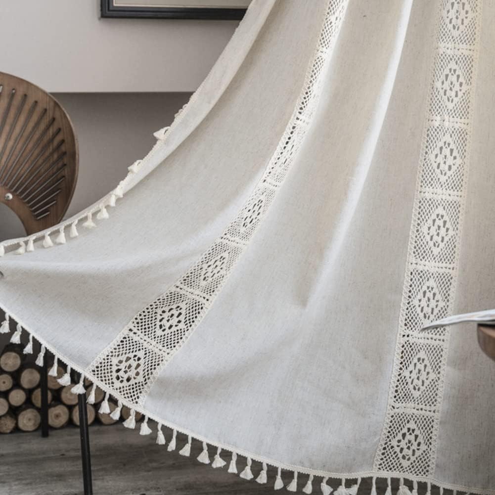 AMZALI Boho Curtains with Tassel Handmade Semi Blackout Drapes