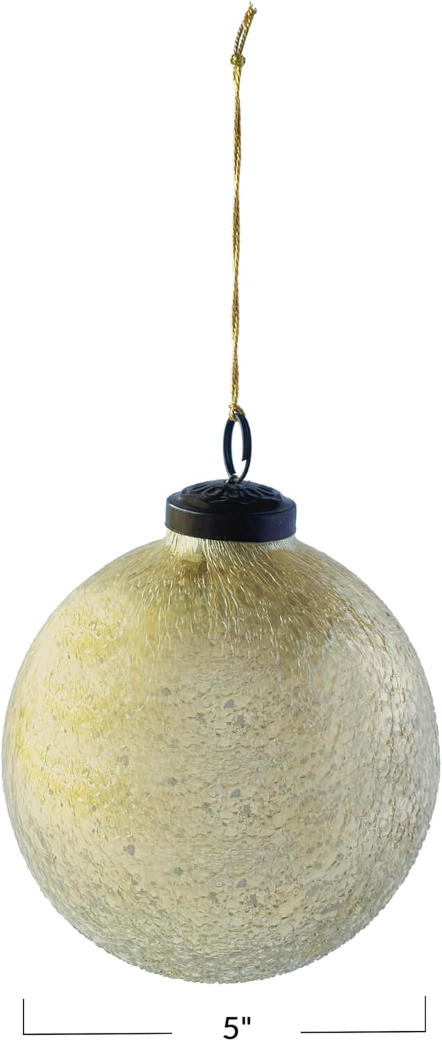 Creative Co Op Round Glass Seeded Ball Ornament Antique Gold Finish