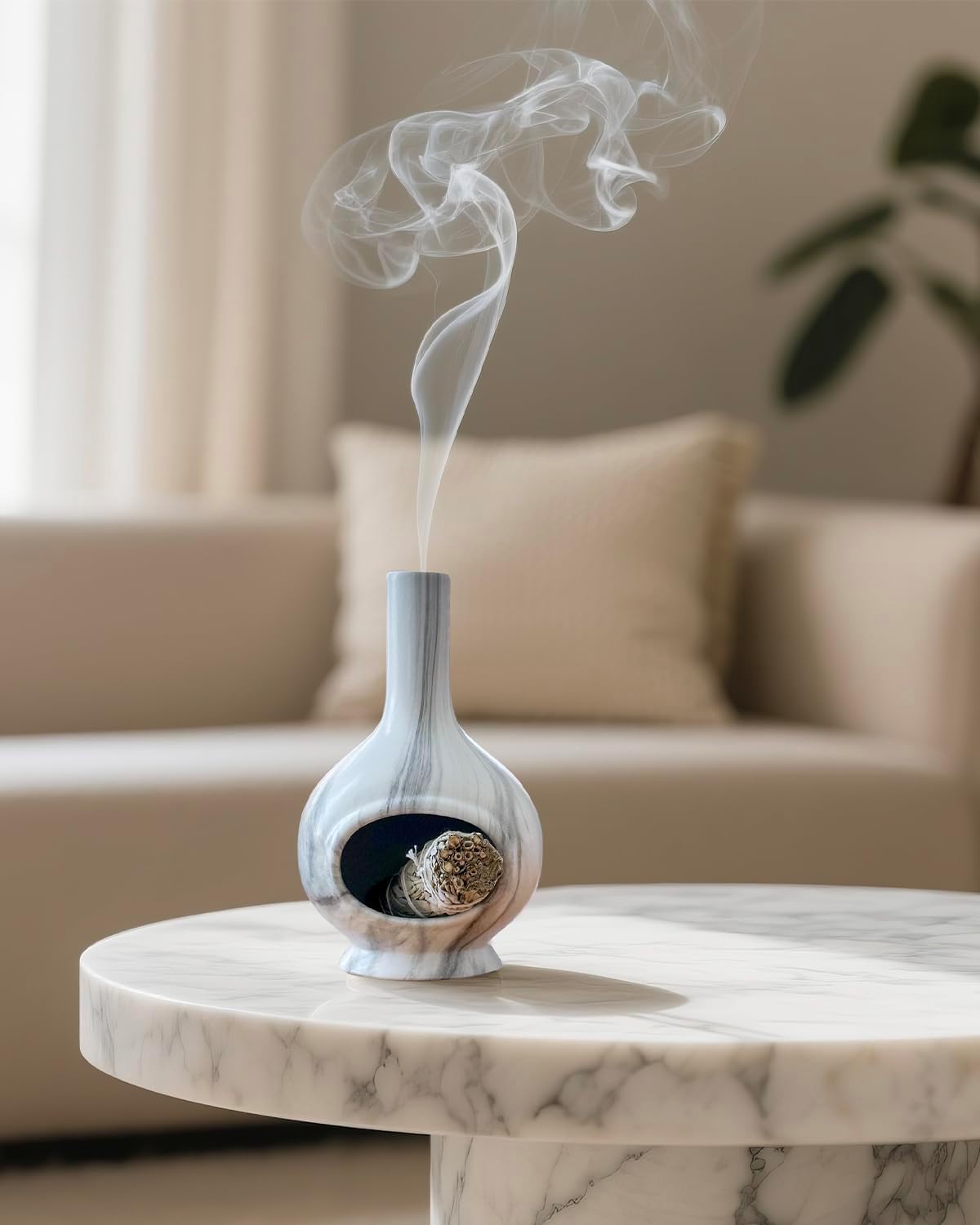 Handmade Ceramic Incense Holder with Marble Design