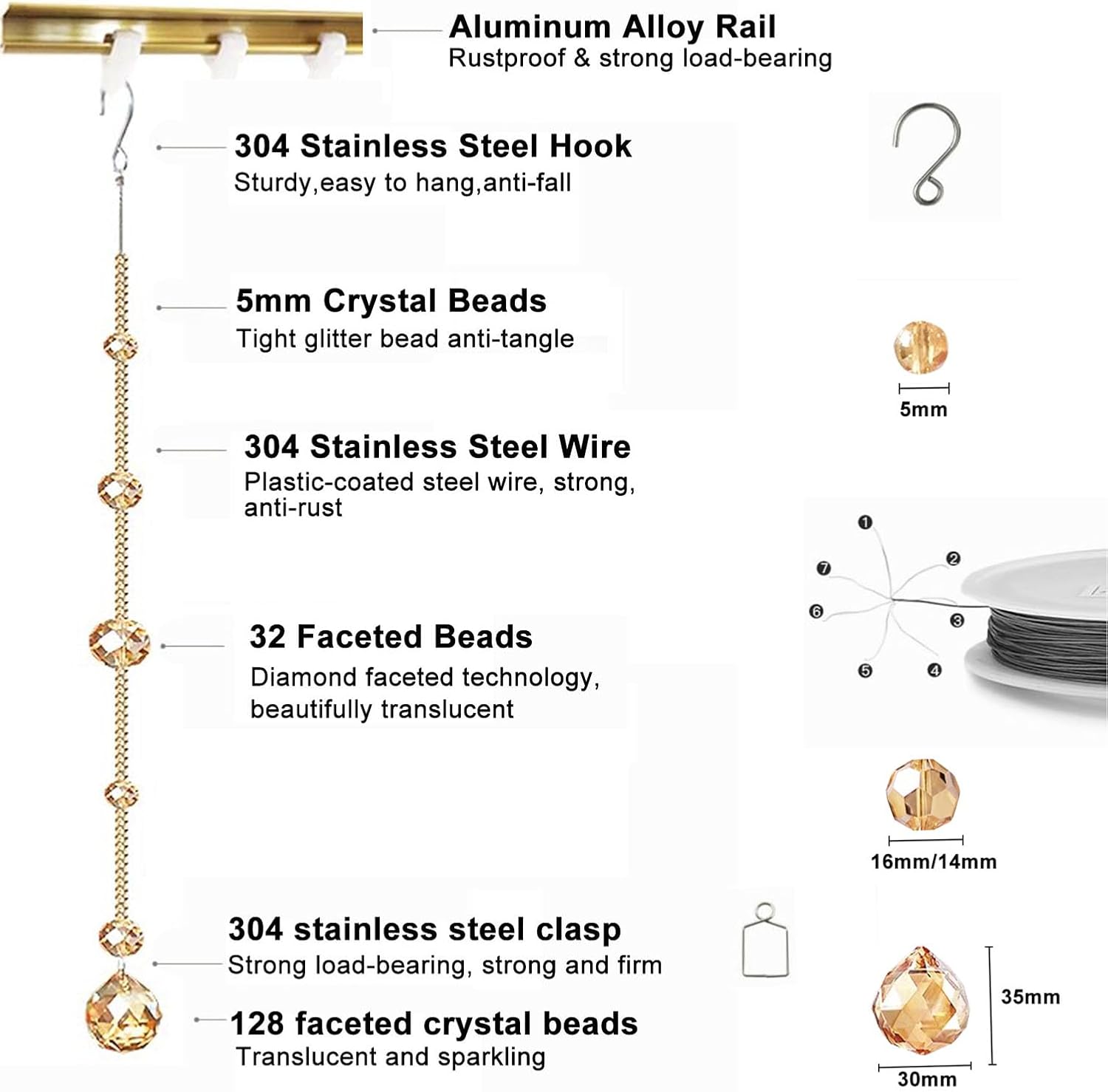Crystal Beaded Curtain for Doorway 20 String Room Divider Panel