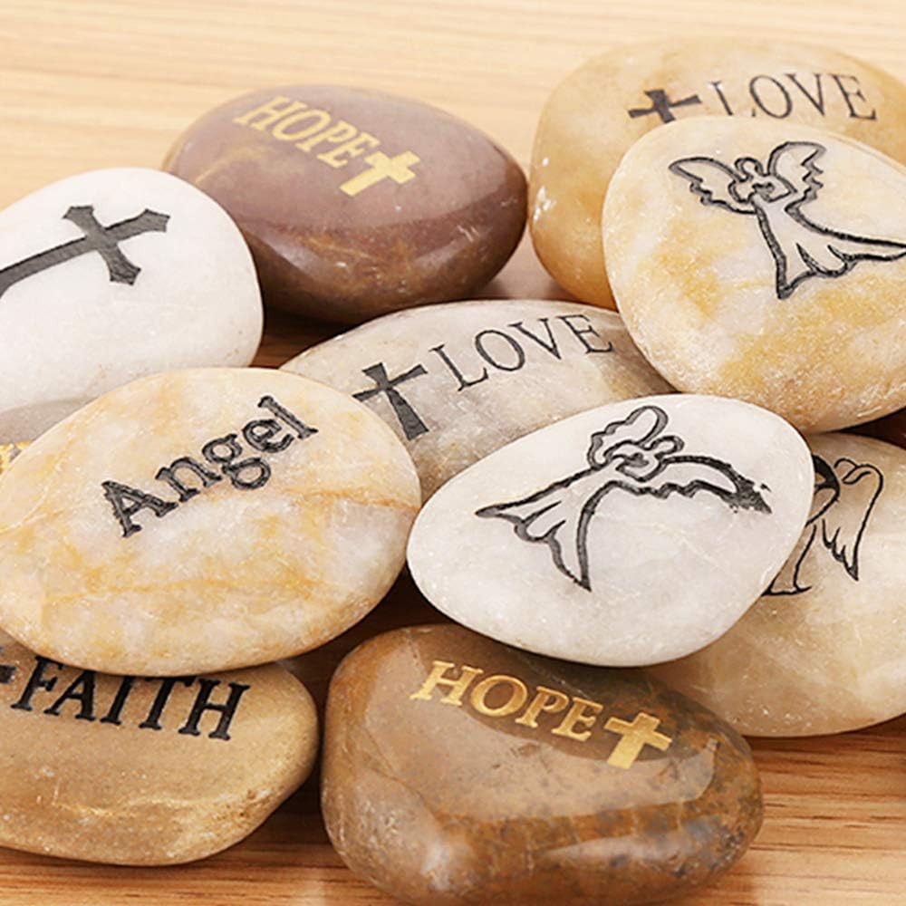 ROCKIMPACT 12PCS Engraved Hope Love Faith Stones for Prayer and Inspiration