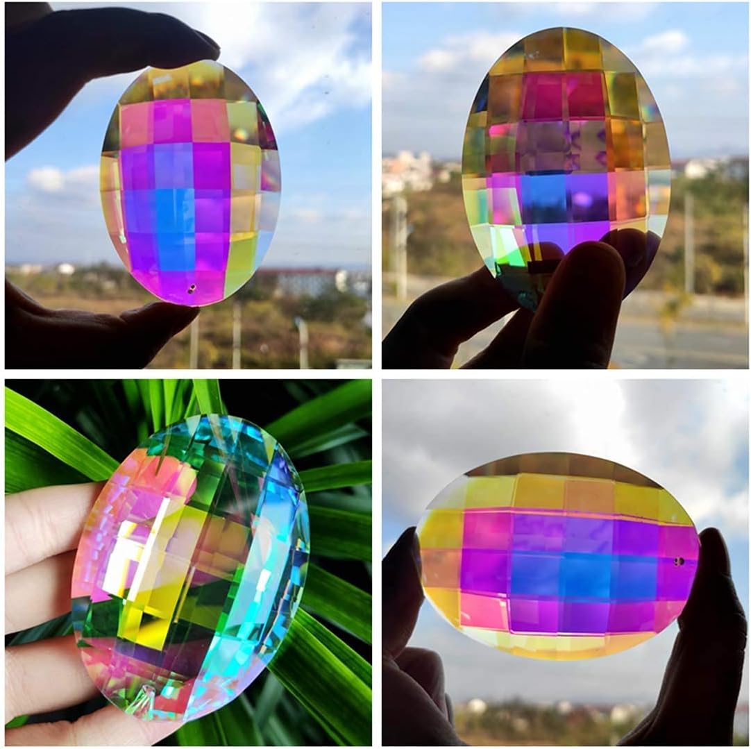 Colorful Oval Drop Crystal Chandelier Feng Shui Suncatcher