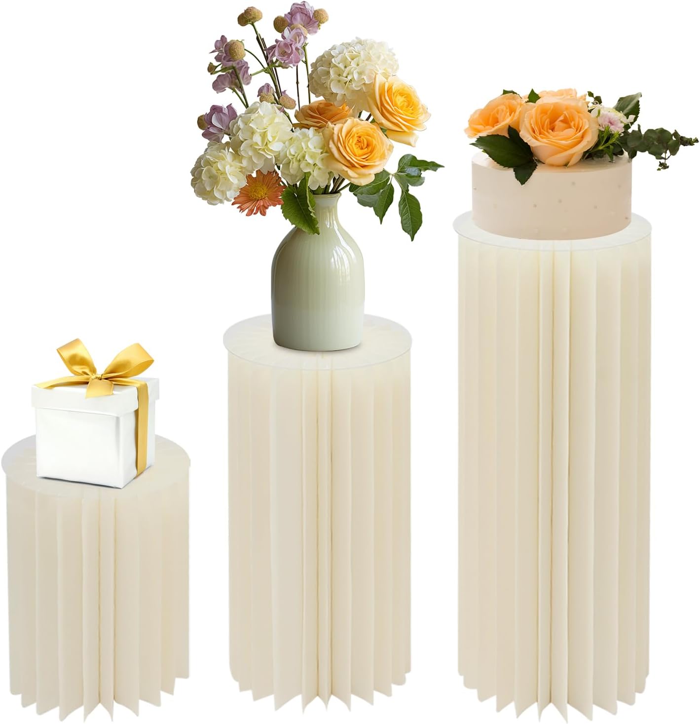 Dlinanta Cardboard Flower Stands 3PCS Cylinder Pedestal